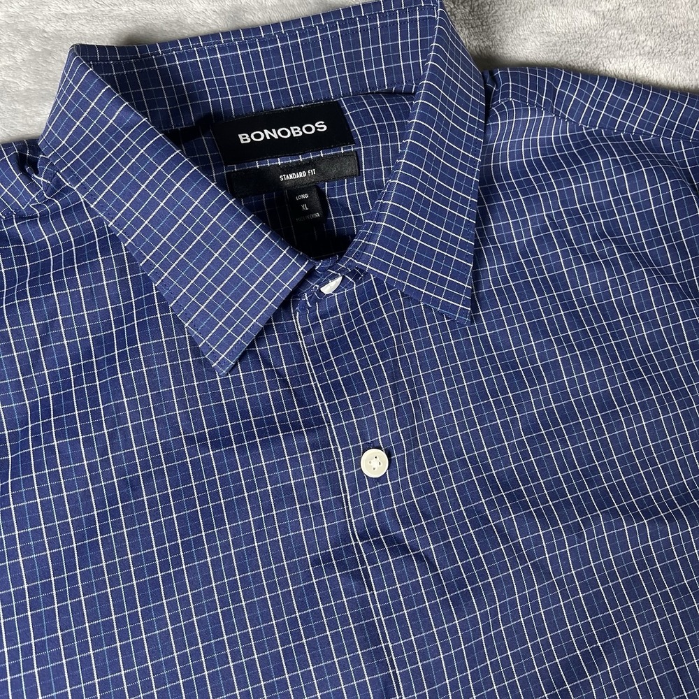 Bonobos Bottom Up Shirt Men's XL Blue Plaid Standard Fit Long Sleeve